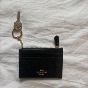 Coach Black Card Holder with Gold Keychain